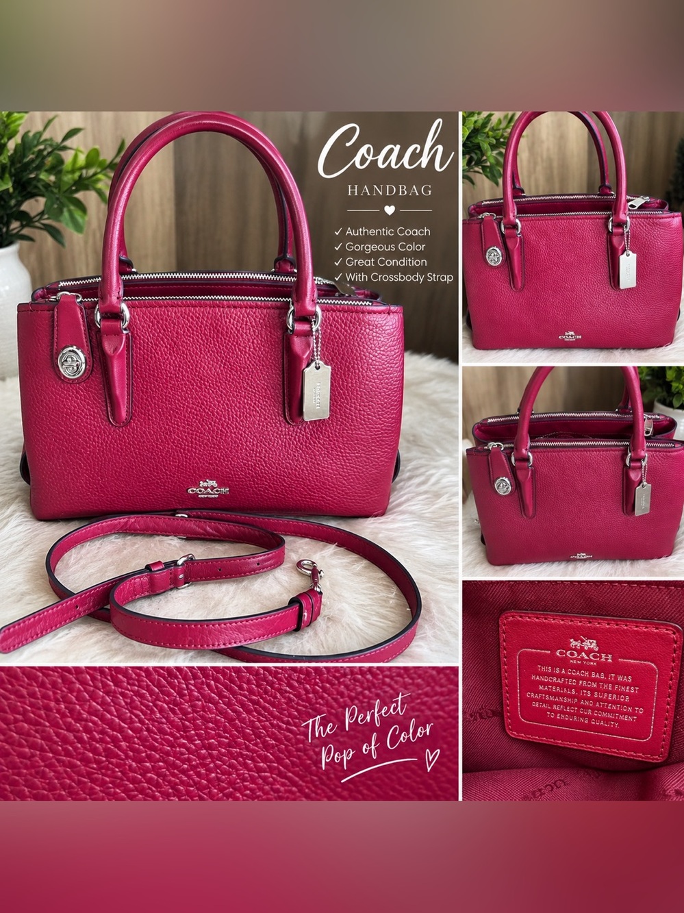 Coach Pebbled Leather Satchel - Berry